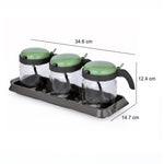 Spice Jar Set of 3 with Spoon- Green, 425 ml