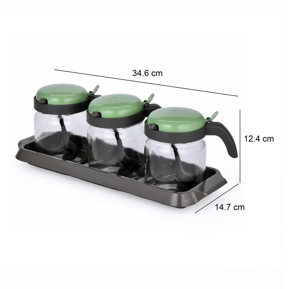 Spice Jar Set of 3 with Spoon- Green, 425 ml