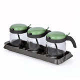 Spice Jar Set of 3 with Spoon- Green, 425 ml