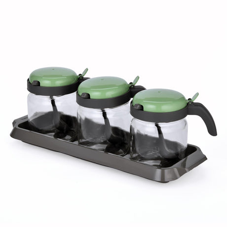 Spice Jar Set of 3 with Spoon- Green, 425 ml