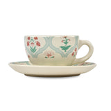 Jarokha Print 180ml Stoneware Cup & Saucer- Matt Green