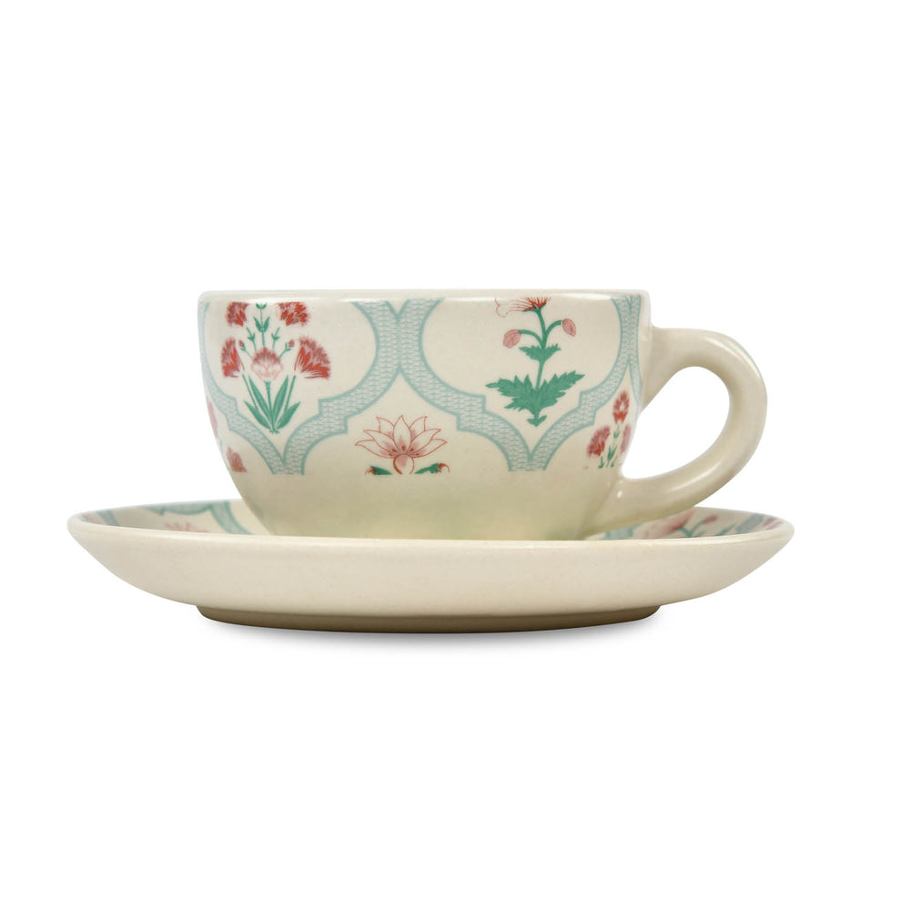 Jarokha Print 180ml Stoneware Cup & Saucer- Matt Green