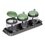 Spice Jar Set of 3 with Spoon- Green, 425 ml