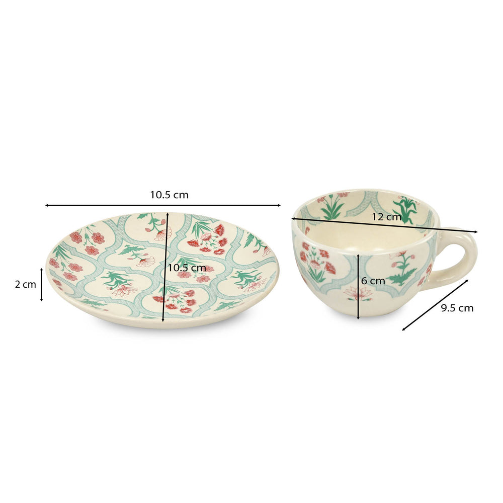 Jarokha Print 180ml Stoneware Cup & Saucer- Matt Green