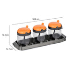 Spice Jar Set of 3 with Spoon- Orange, 425 ml