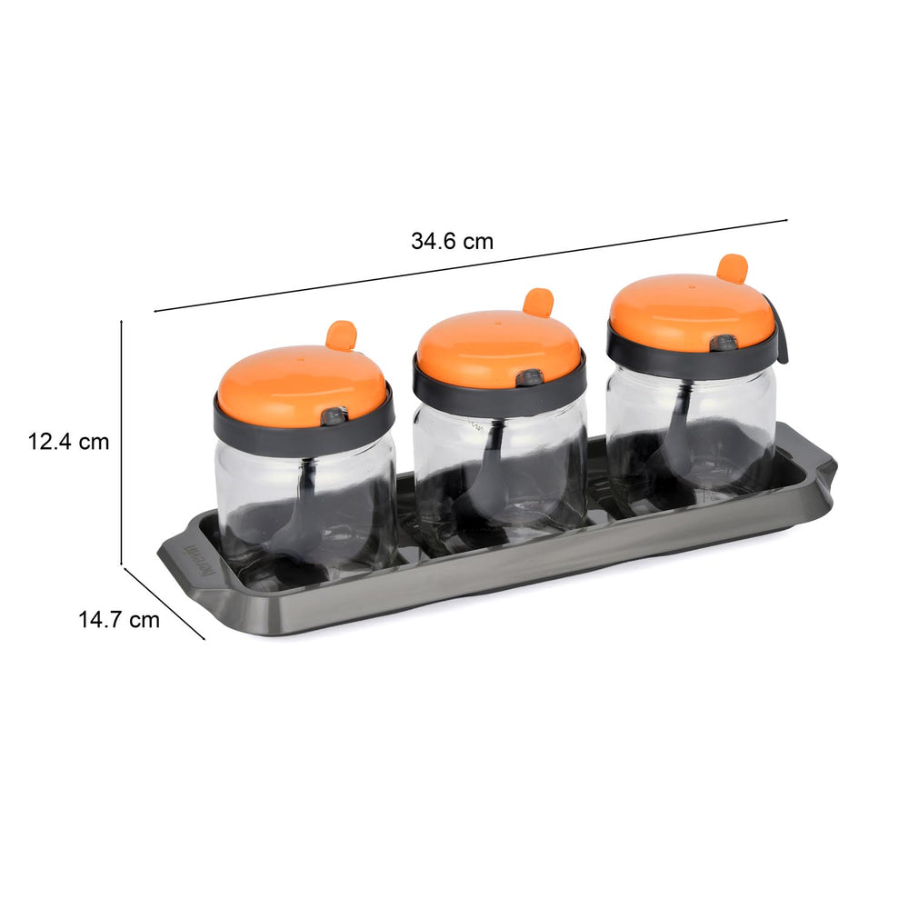 Spice Jar Set of 3 with Spoon- Orange, 425 ml