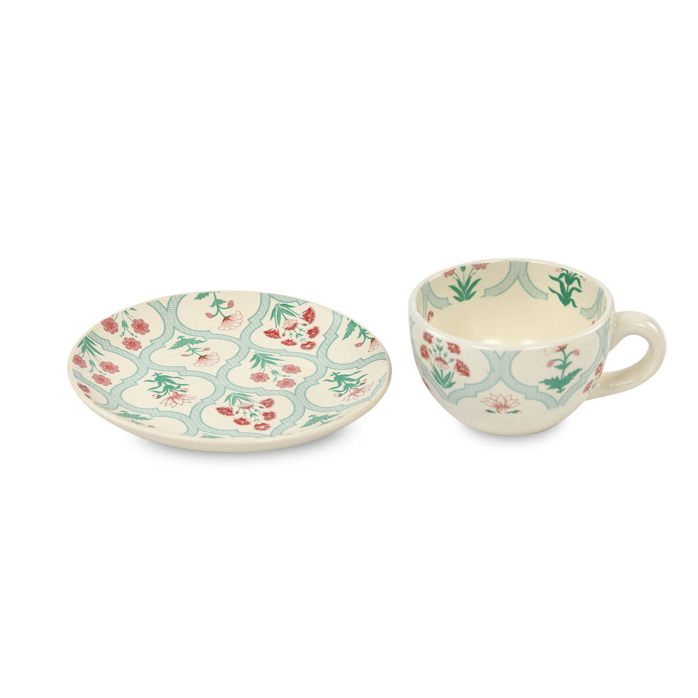 Jarokha Print 180ml Stoneware Cup & Saucer- Matt Green