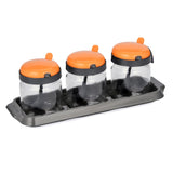 Spice Jar Set of 3 with Spoon- Orange, 425 ml