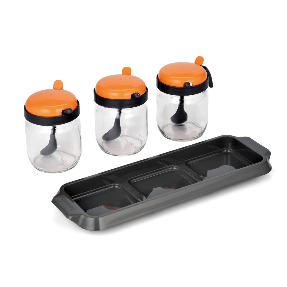 Spice Jar Set of 3 with Spoon- Orange, 425 ml