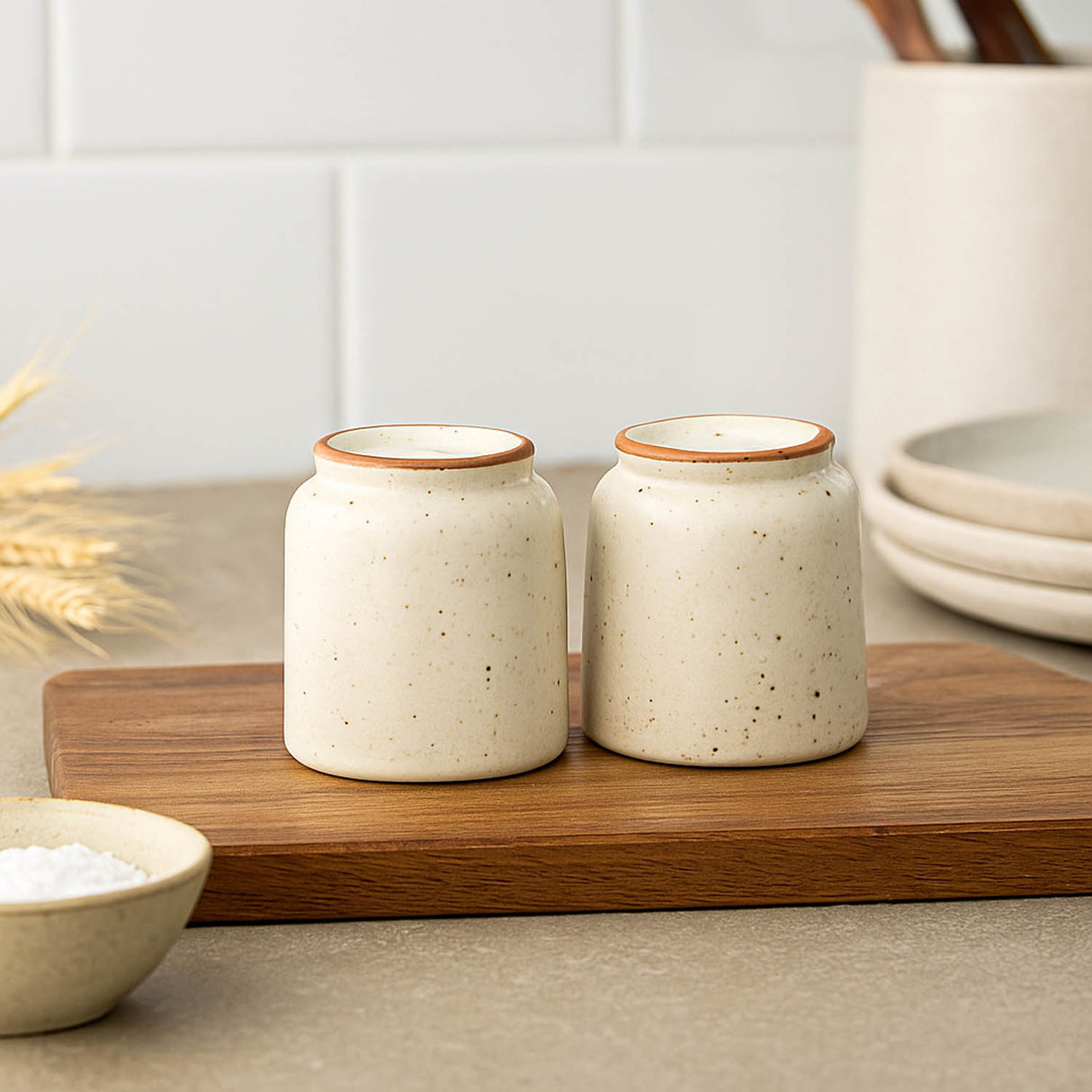 Salt and Pepper Stoneware Condiment Set- Cream