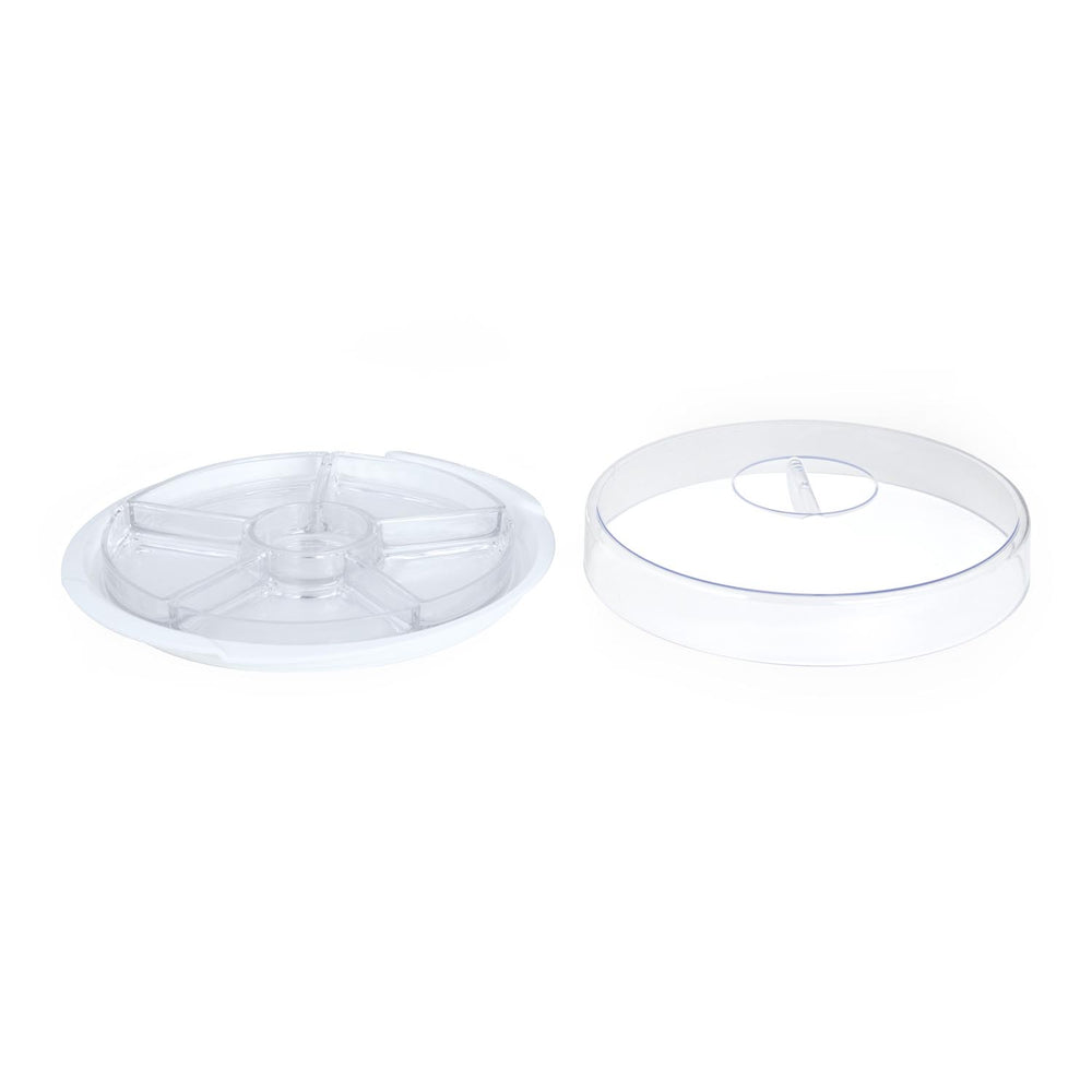 6 Compartment Platter with Lid- Transparent & White