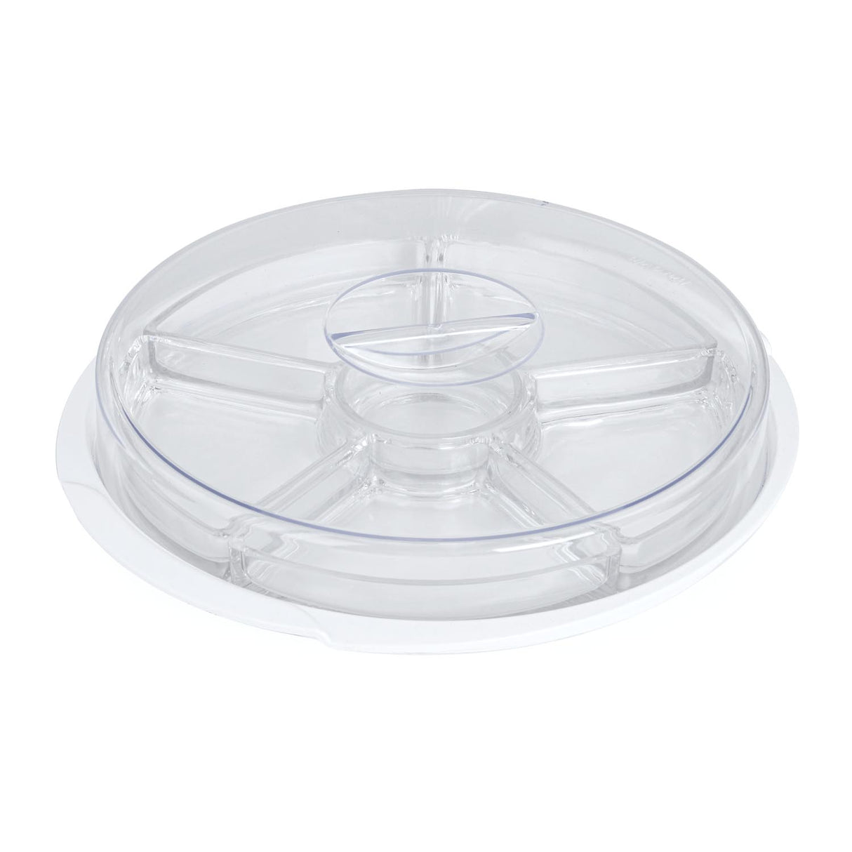 6 Compartment Platter with Lid- Transparent & White