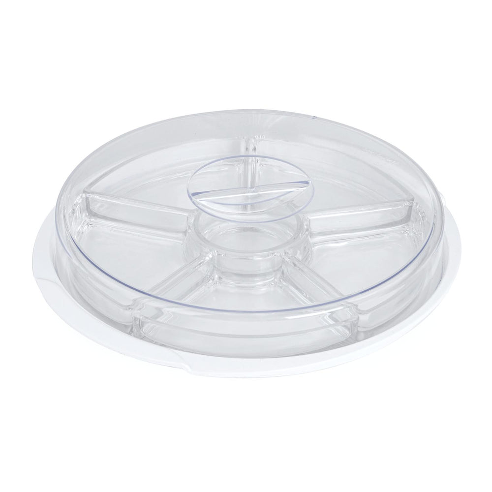 6 Compartment Platter with Lid- Transparent & White