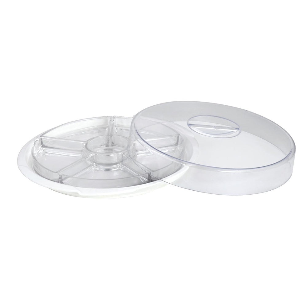 6 Compartment Platter with Lid- Transparent & White
