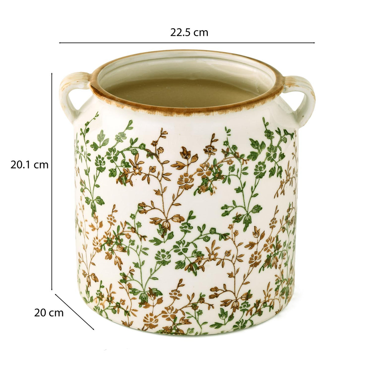 Floral Ceramic Pot Vase with Ears- Green