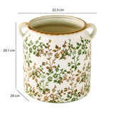 Floral Ceramic Pot Vase with Ears- Green