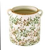 Floral Ceramic Pot Vase with Ears- Green
