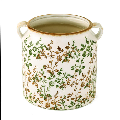 Floral Ceramic Pot Vase with Ears- Green