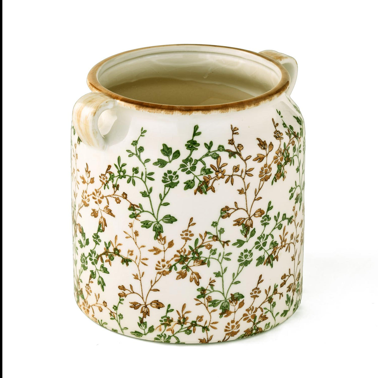 Floral Ceramic Pot Vase with Ears- Green