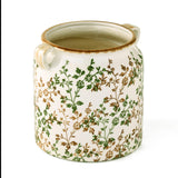 Floral Ceramic Pot Vase with Ears- Green