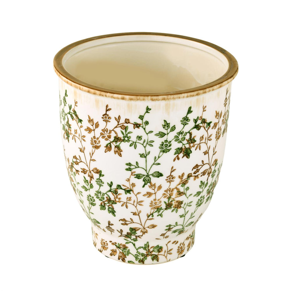 Floral Bell Shaped Ceramic Vase- Green