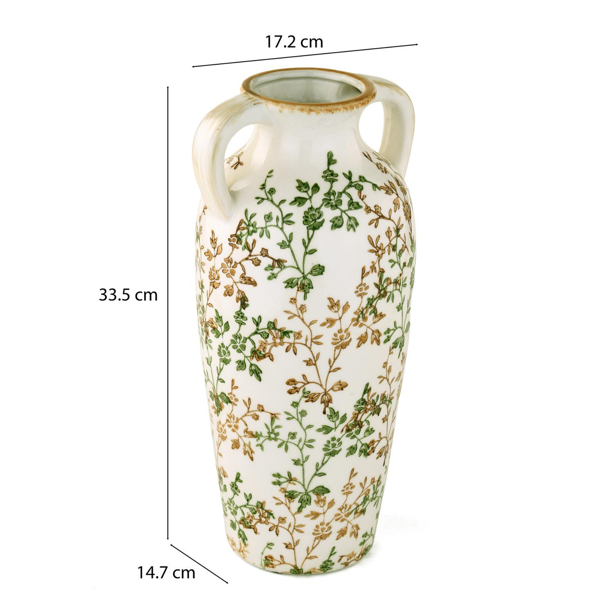 Floral Ceramic Vase with Ears Large- Green