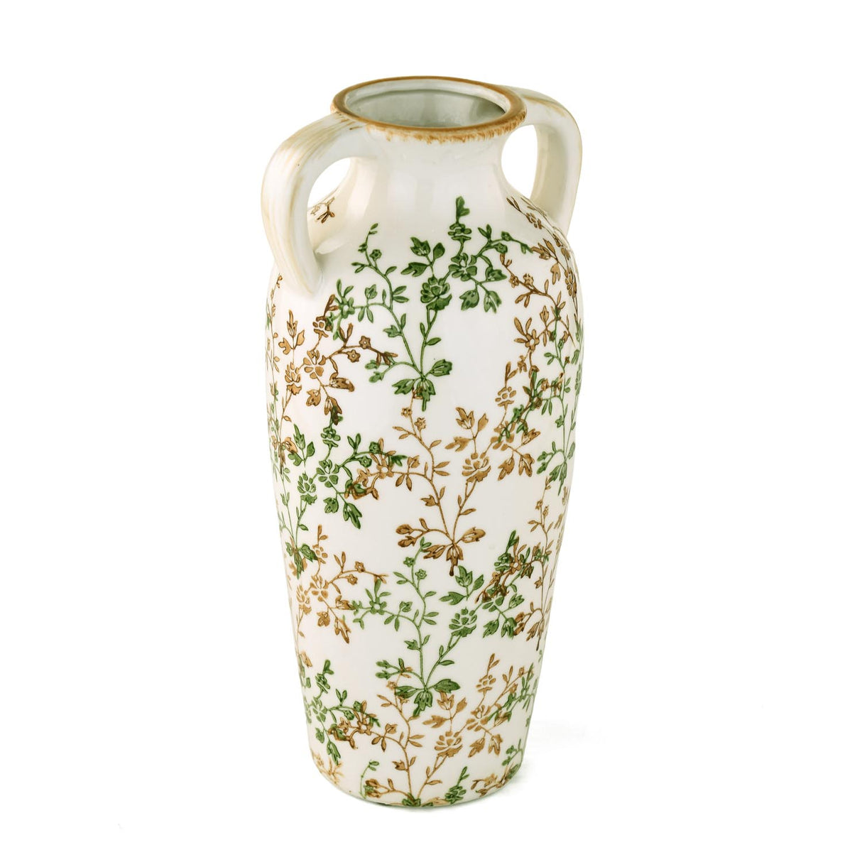 Floral Ceramic Vase with Ears Large- Green