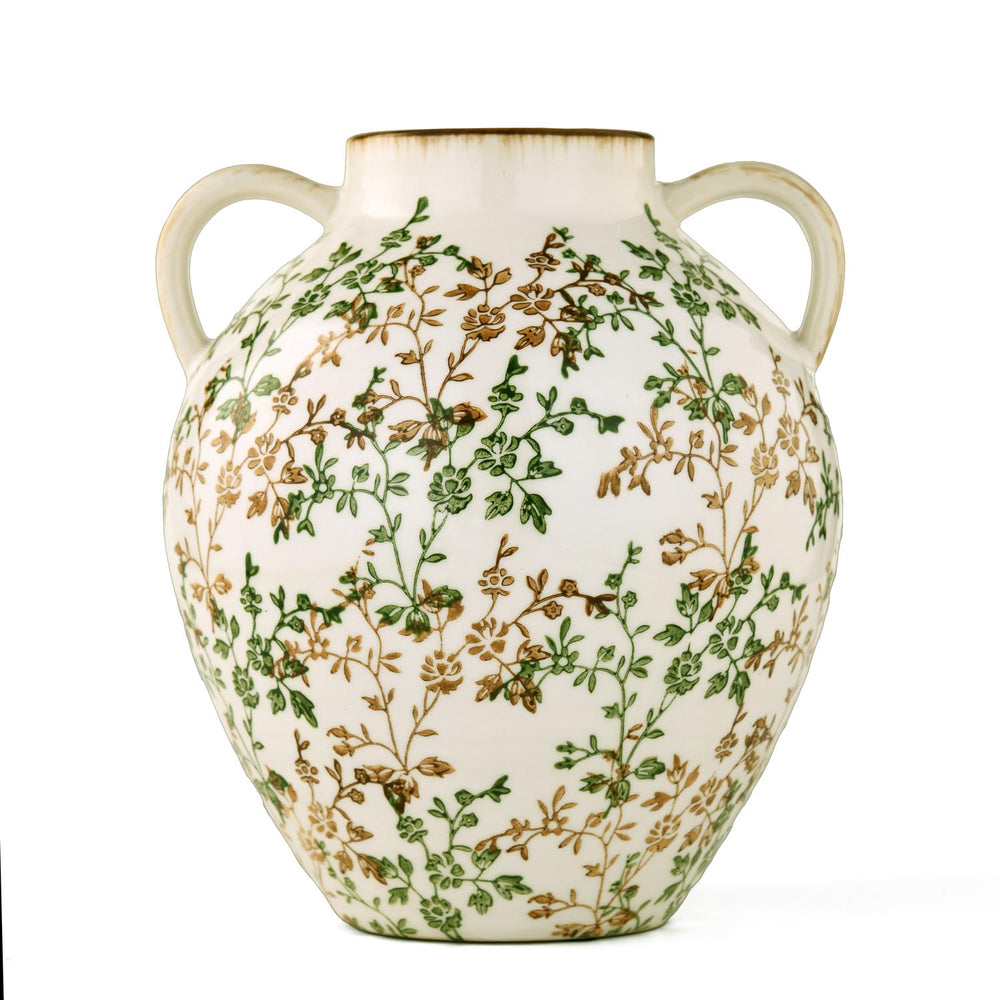 Floral Oval Vase with Ears- Green