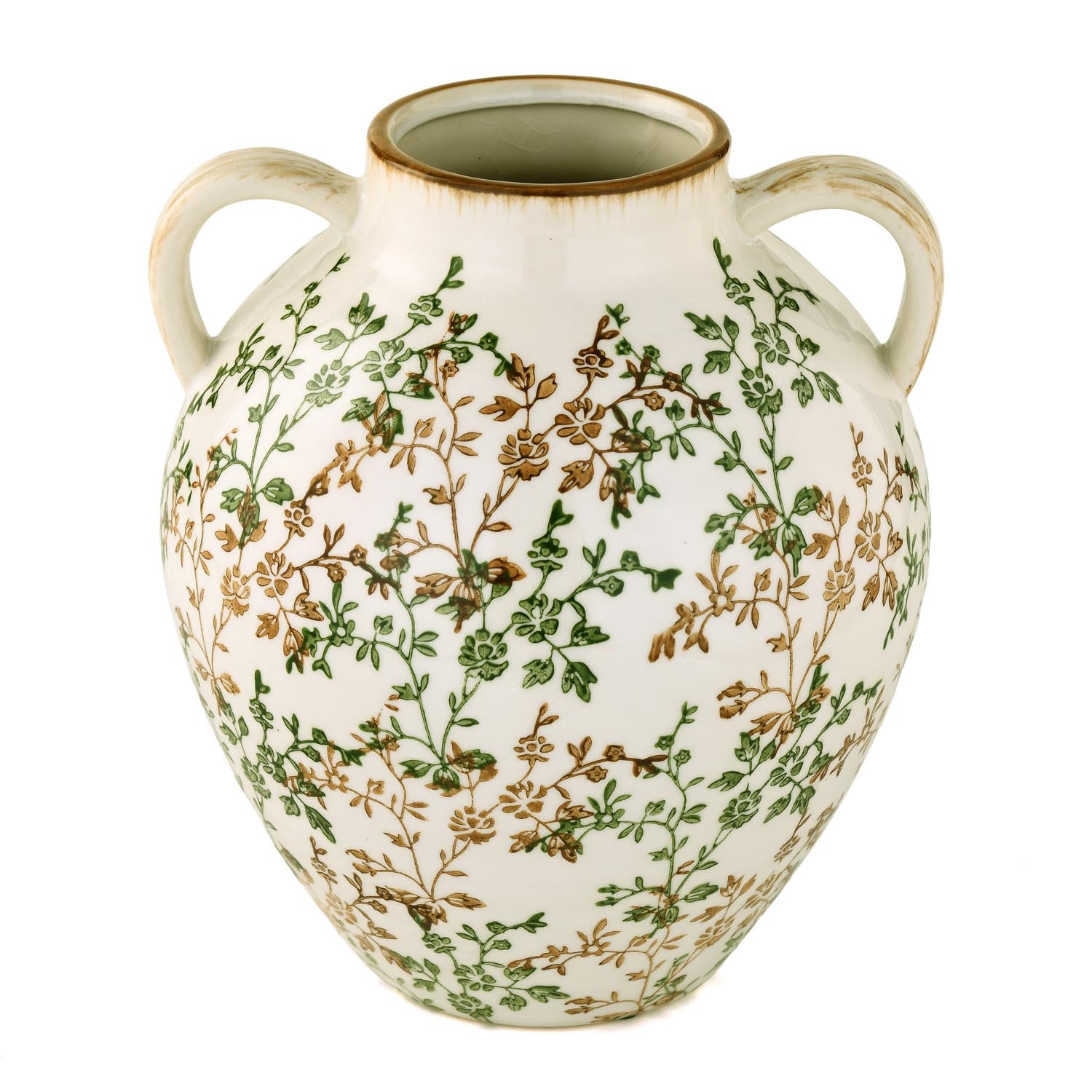 Floral Oval Vase with Ears- Green