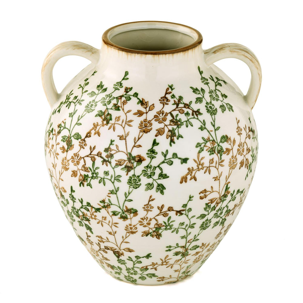 Floral Oval Vase with Ears- Green
