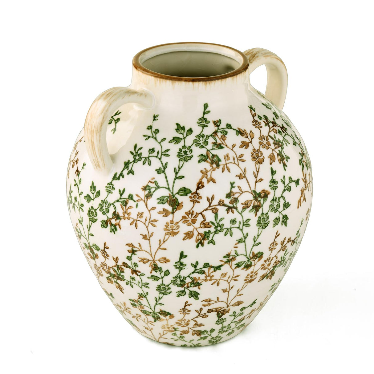 Floral Oval Vase with Ears- Green