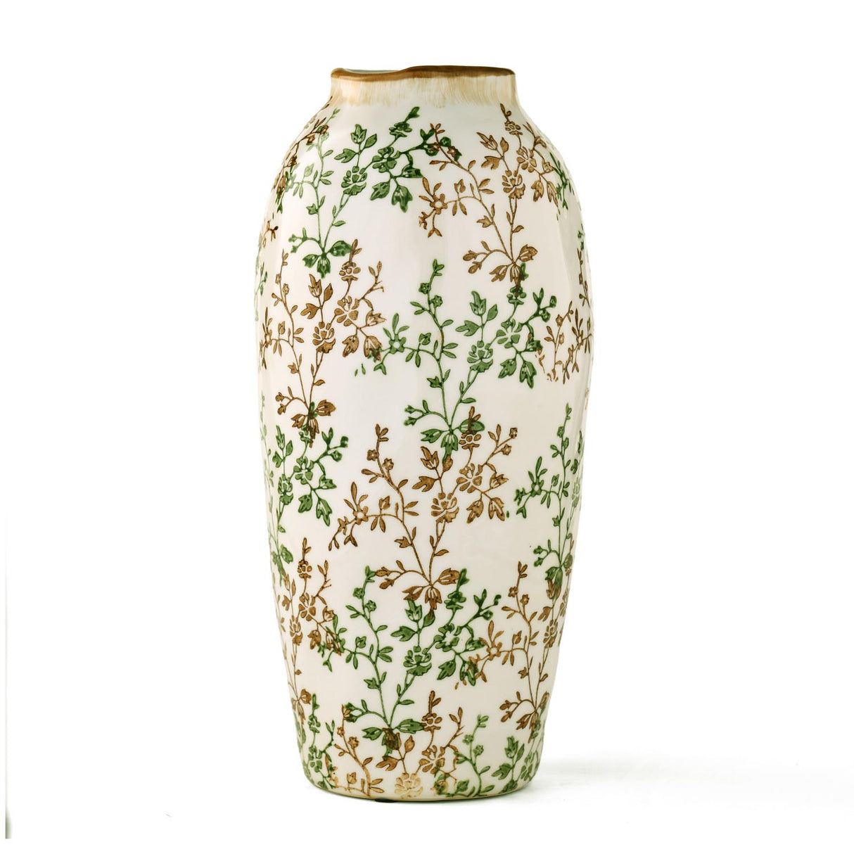 Floral Droplet Ceramic Vase Large- Green