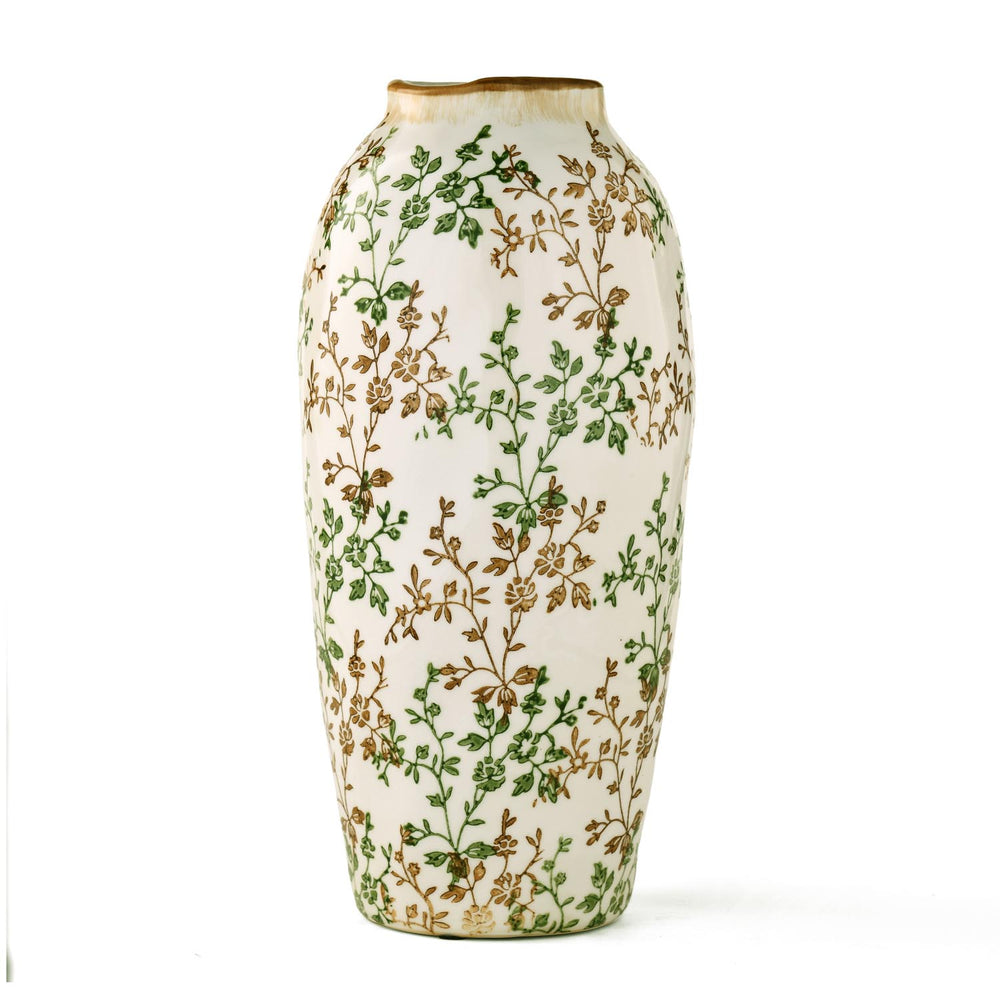 Floral Droplet Ceramic Vase Large- Green