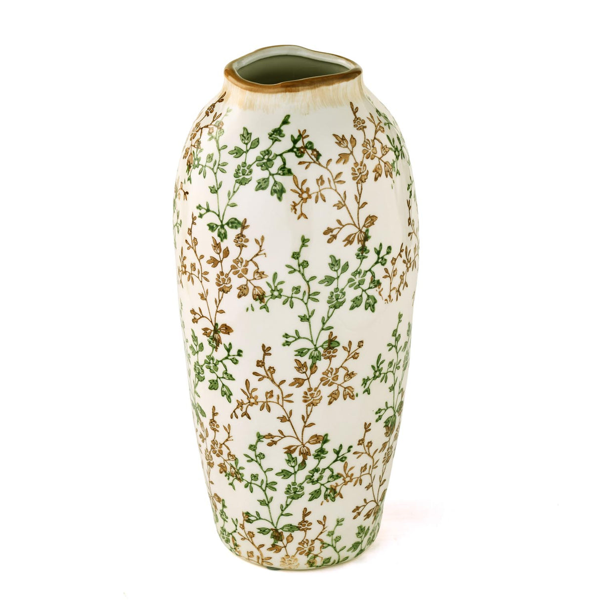 Floral Droplet Ceramic Vase Large- Green