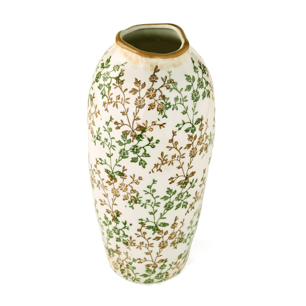Floral Droplet Ceramic Vase Large- Green
