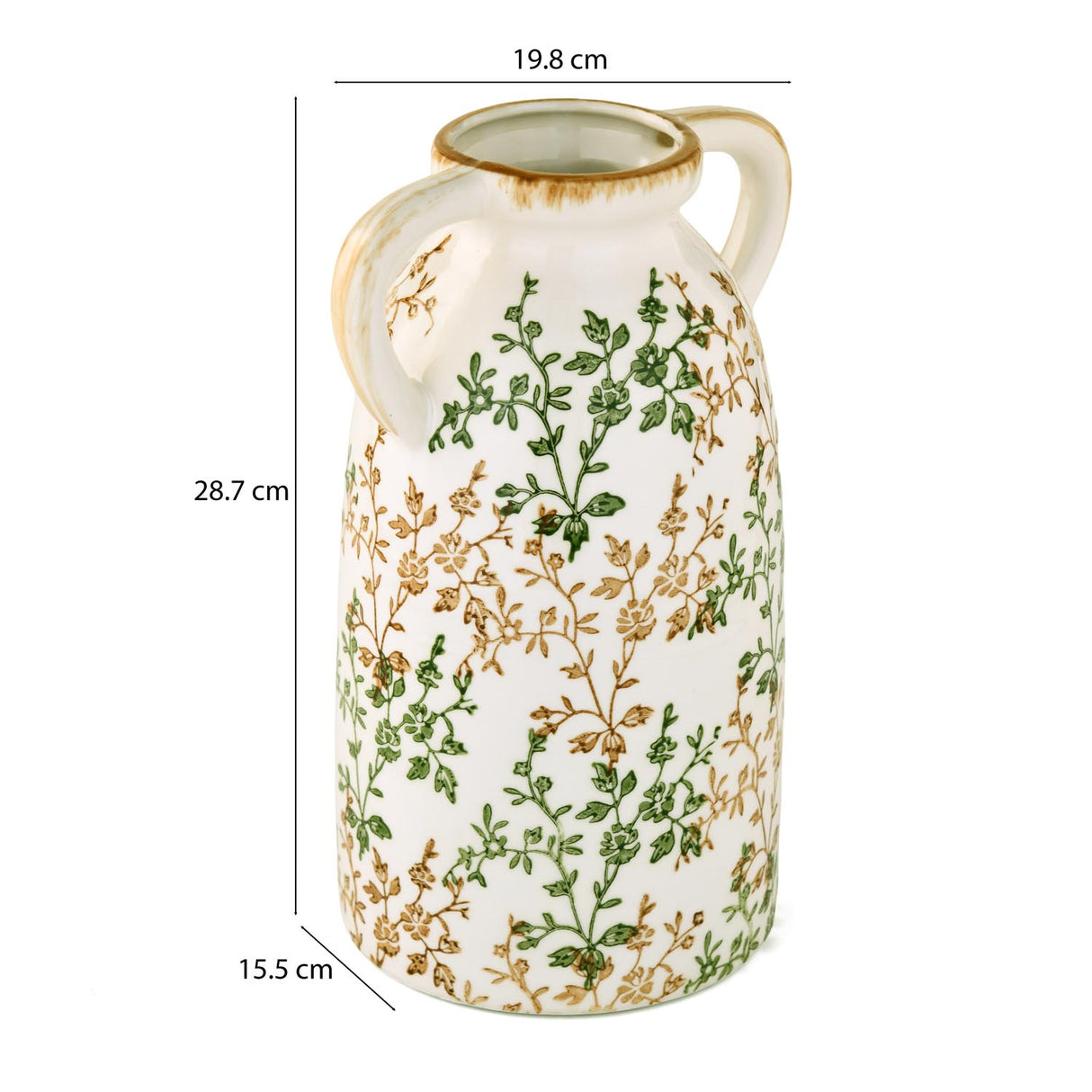 Floral Ceramic Vase with Ears Small- Green