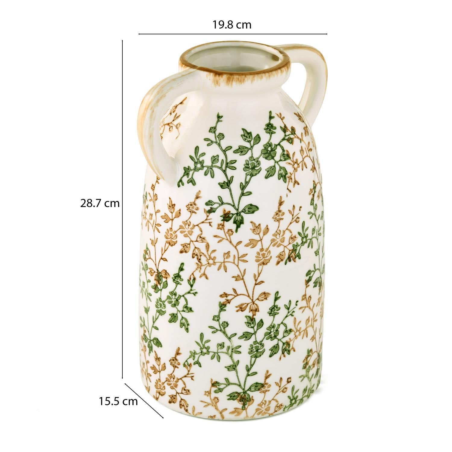 Floral Ceramic Vase with Ears Small- Green