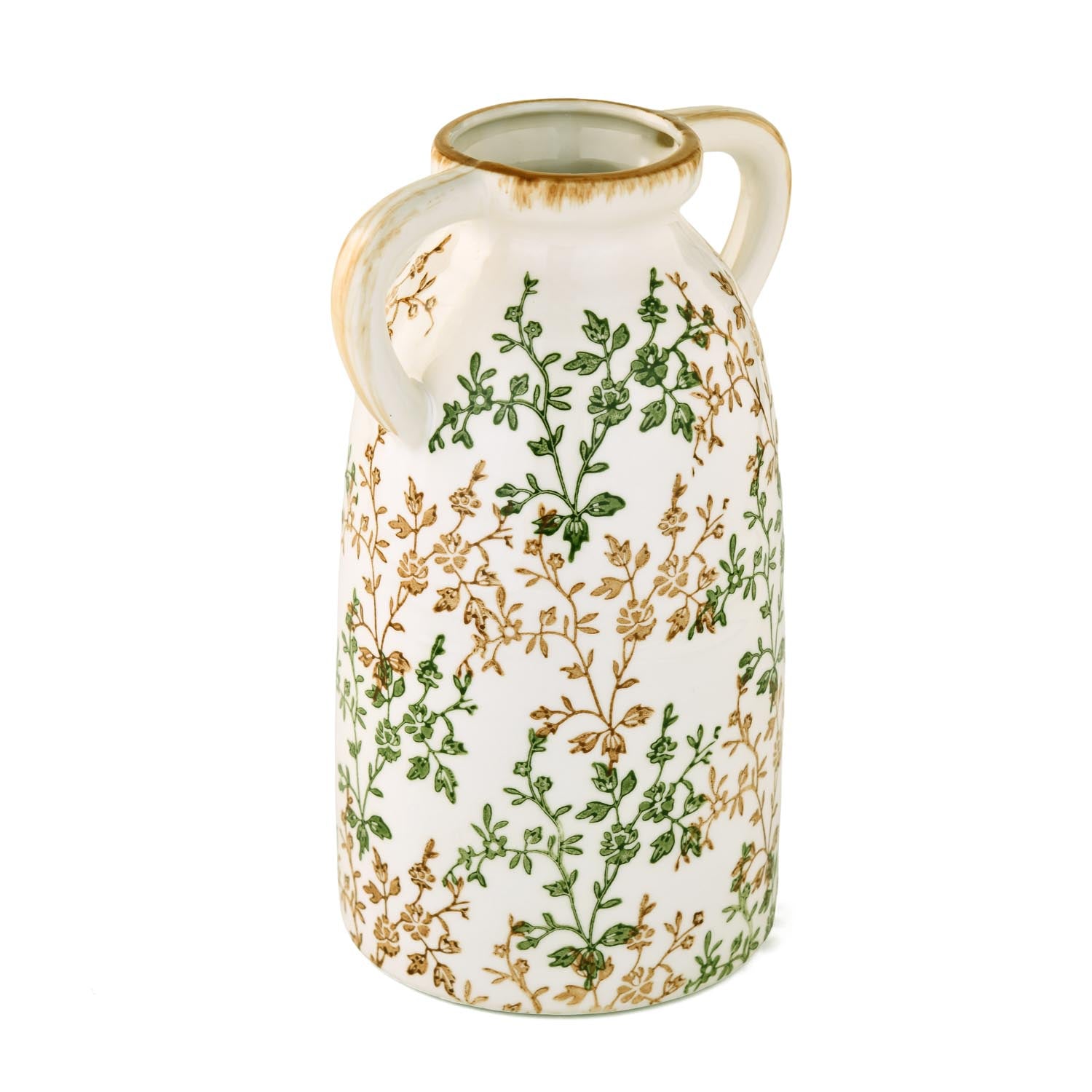 Floral Ceramic Vase with Ears Small- Green