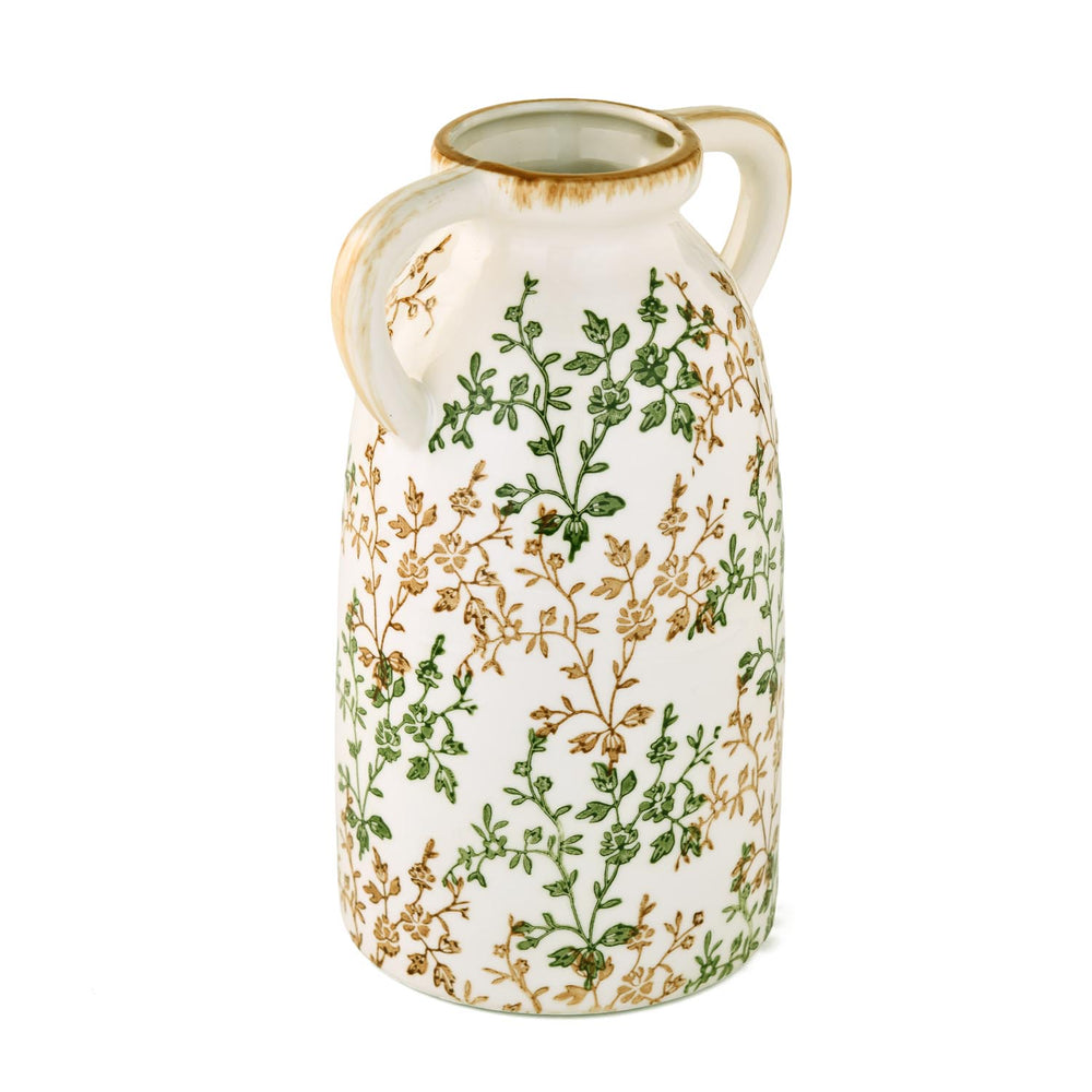 Floral Ceramic Vase with Ears Small- Green