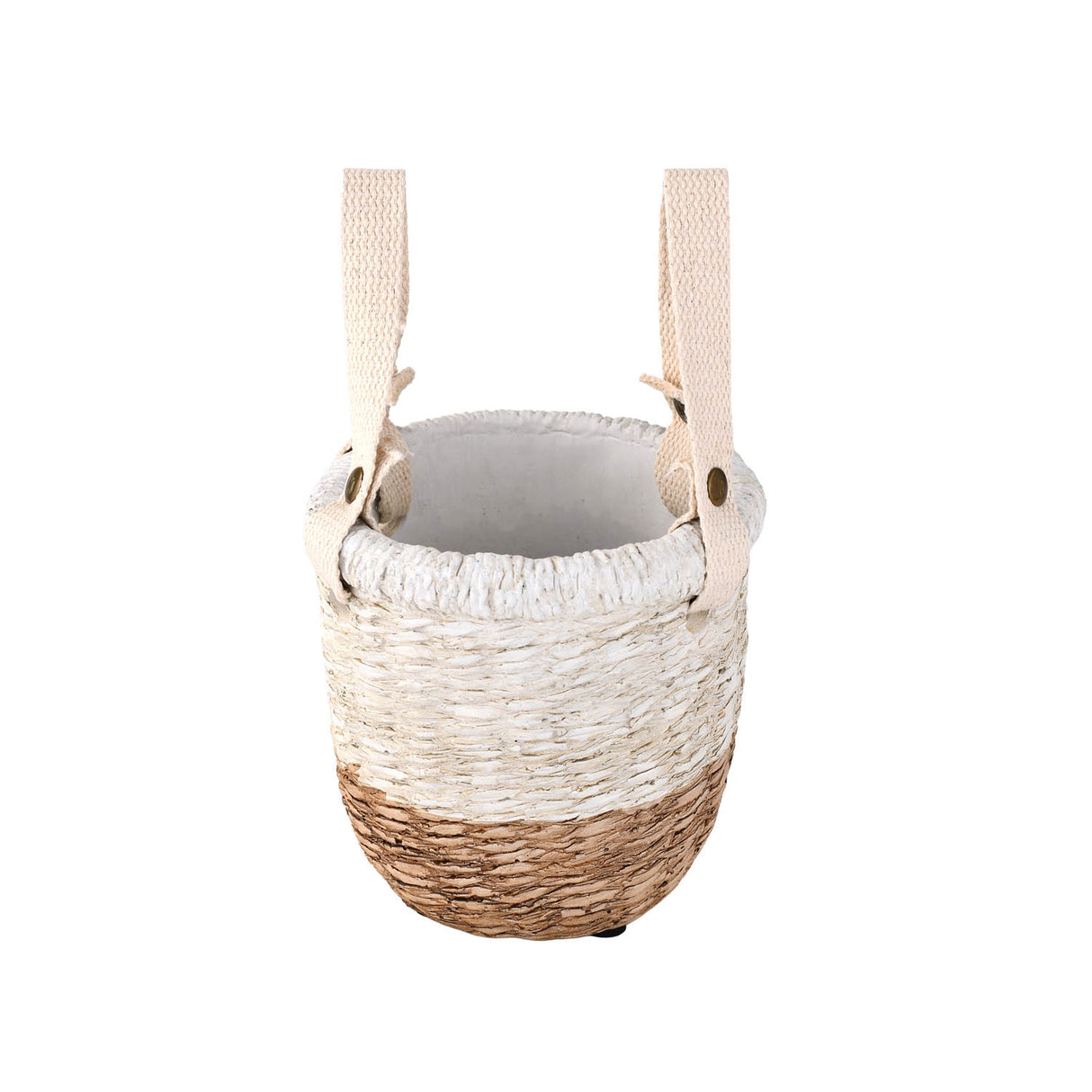 Dual Tone Planter with Handle- White & Brown