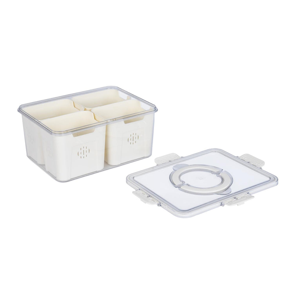 Rectangular 4 Compartment Storage Cannister- Cream