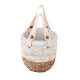 Dual Tone Planter with Handle- White & Brown