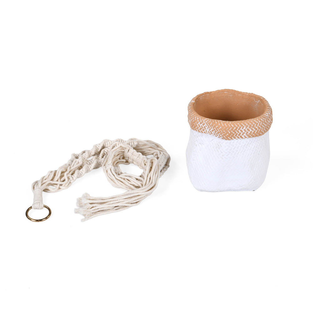 Macrame Hanging Planter- White