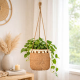 Boho Cement Planter with Tassels- Brown