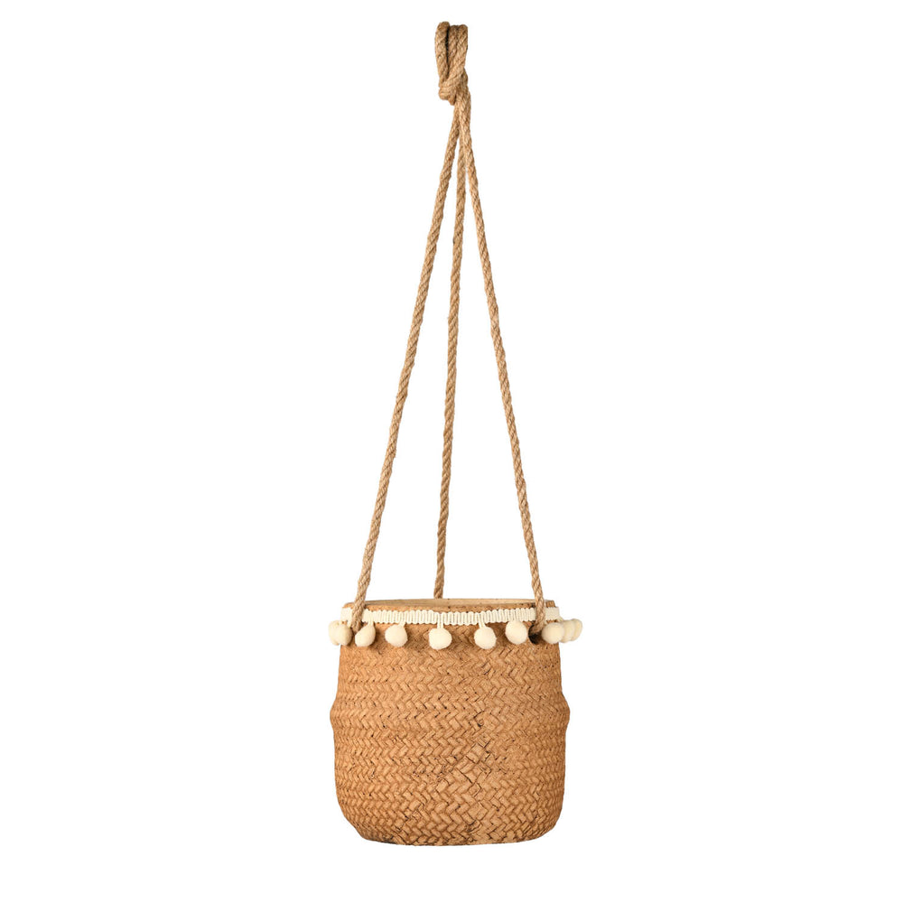 Boho Cement Planter with Tassels- Brown