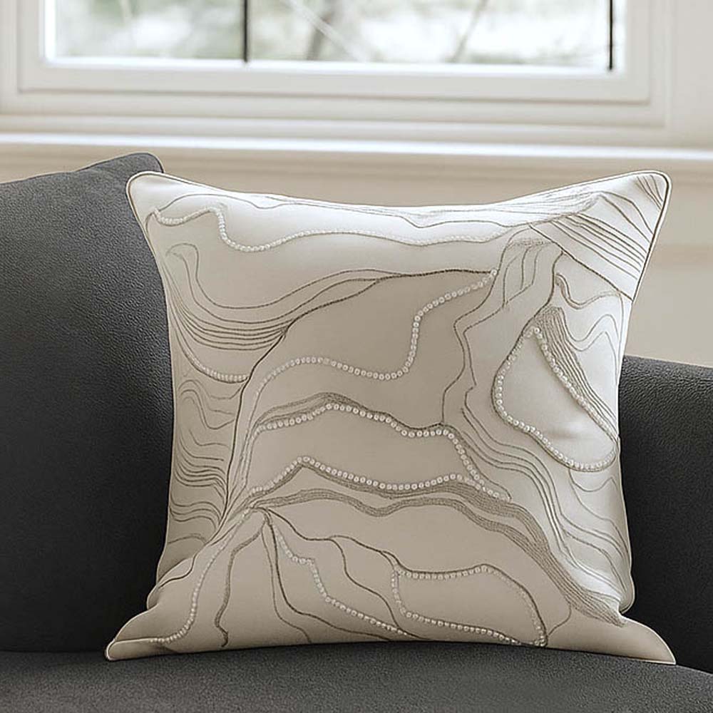 Abstract Pearl Design Polyester Cushion Cover- Off-white