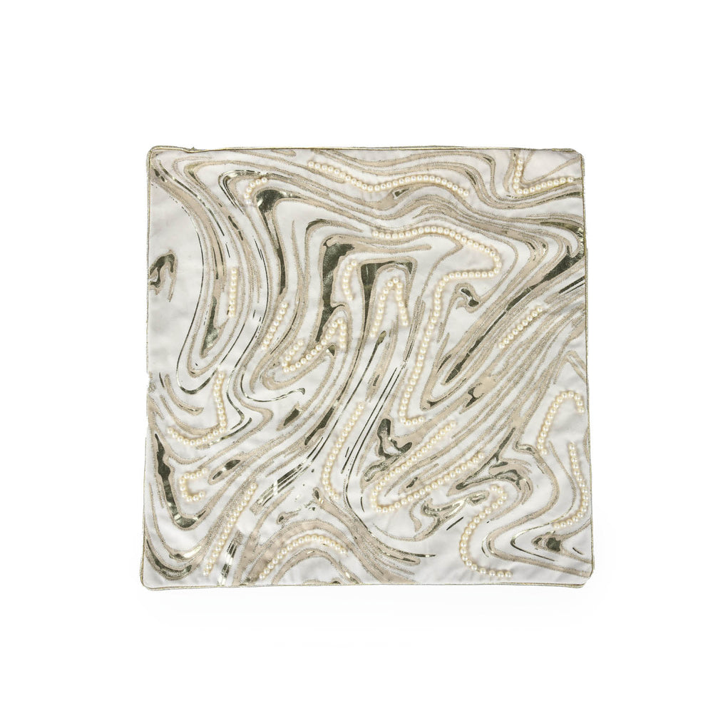Abstract Heavy Pearl Polyester Cushion Cover- White