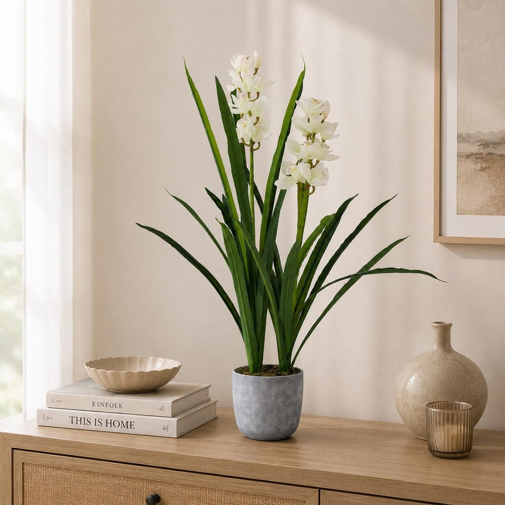 Orchid Grass Artificial Potted Plant- Cream & Green