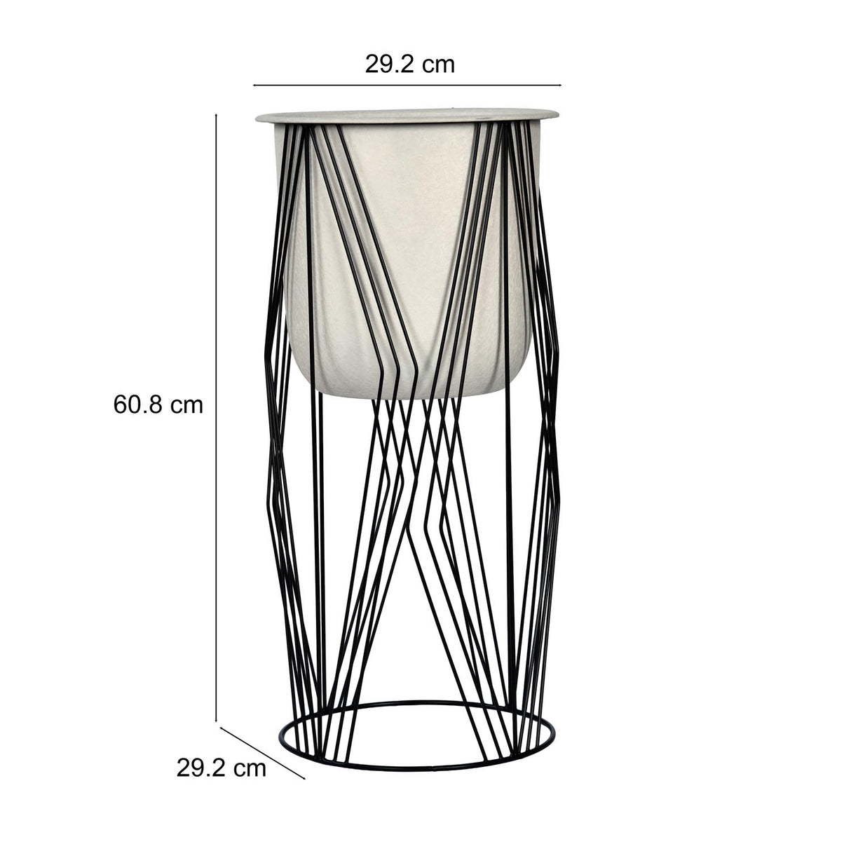 Decorative Planter On Zigzag Stand- Small, Ivory & Black