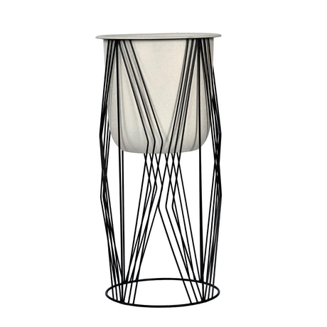 Decorative Planter On Zigzag Stand- Small, Ivory & Black